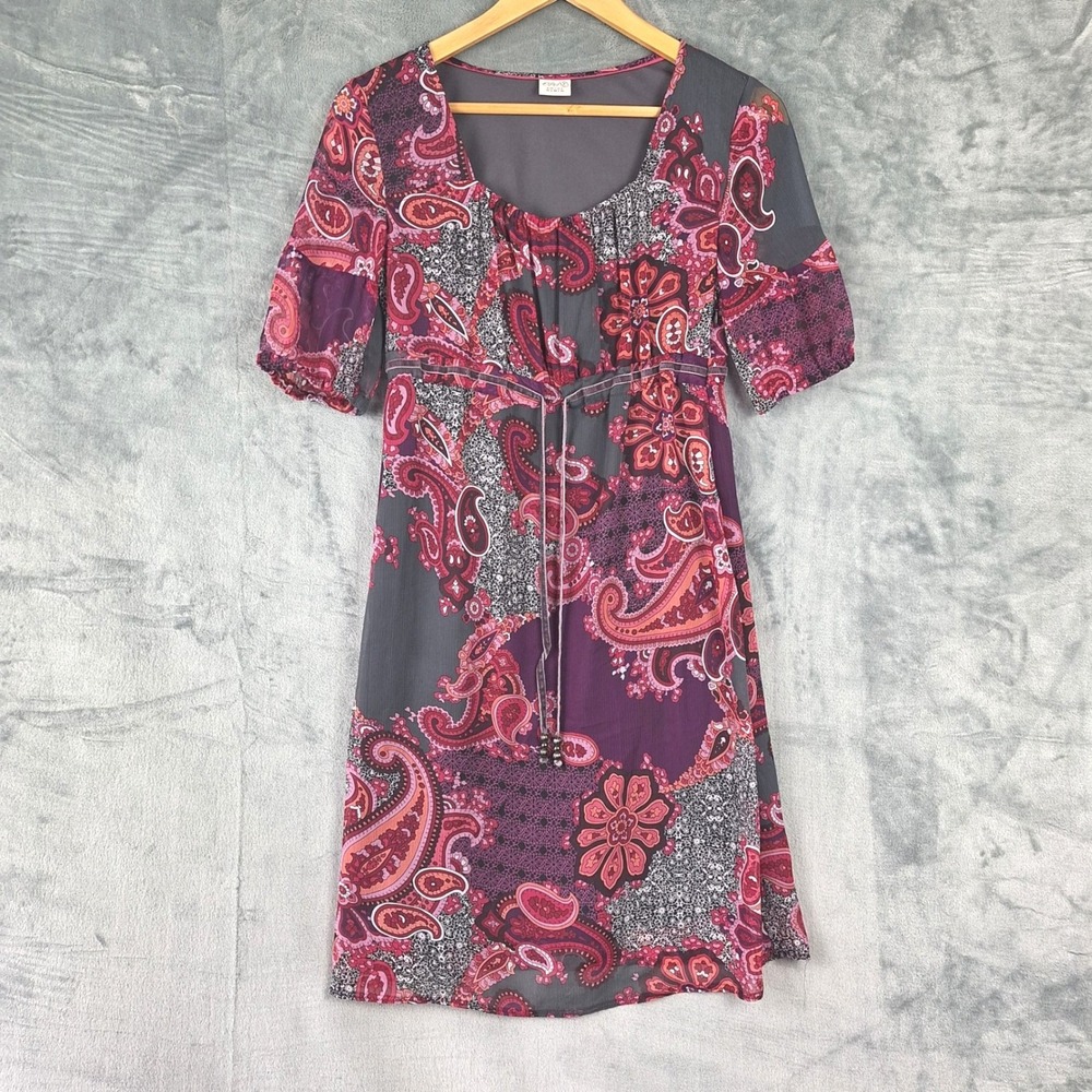 Vintage Esprit Dress 2 Babydoll Y2K Paisley Boho Floral Hippie Retro Velvet Trim